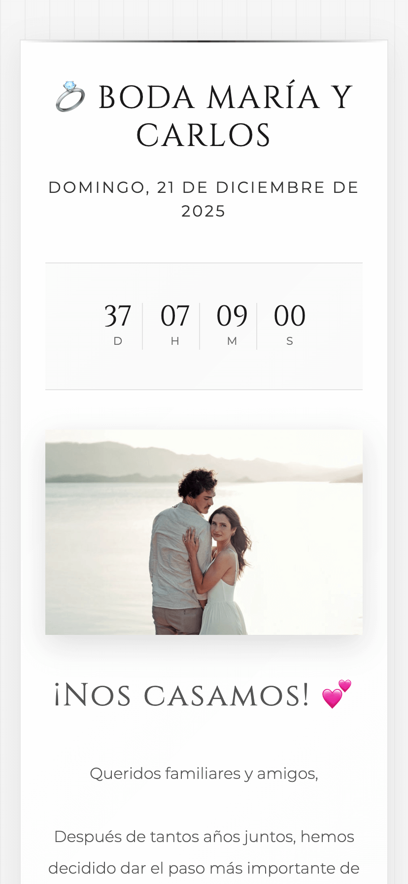 Invitación digital en móvil